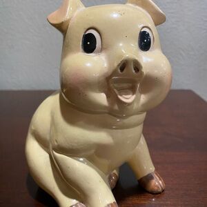 Vintage, Collectible, Yellow Chalk ware, Josef Original Smiling Piggy Bank